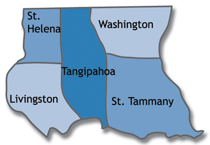 Parishes served by the Hammond Region: Livingston, St. Helena, St. Tammany,
Tangipahoa, and Washington  